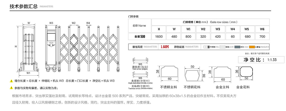 500金星系列電動(dòng)伸縮門參數(shù)