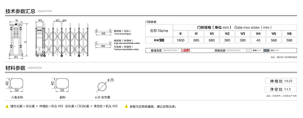 980君威系列電動伸縮門參數(shù)