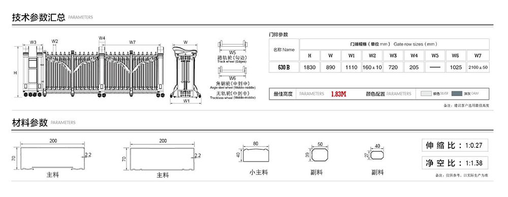 630雄師系列電動伸縮門產品參數